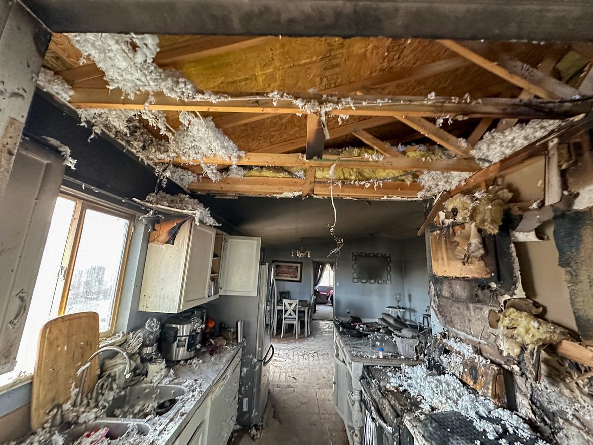 Interior of a home affected by fire damage